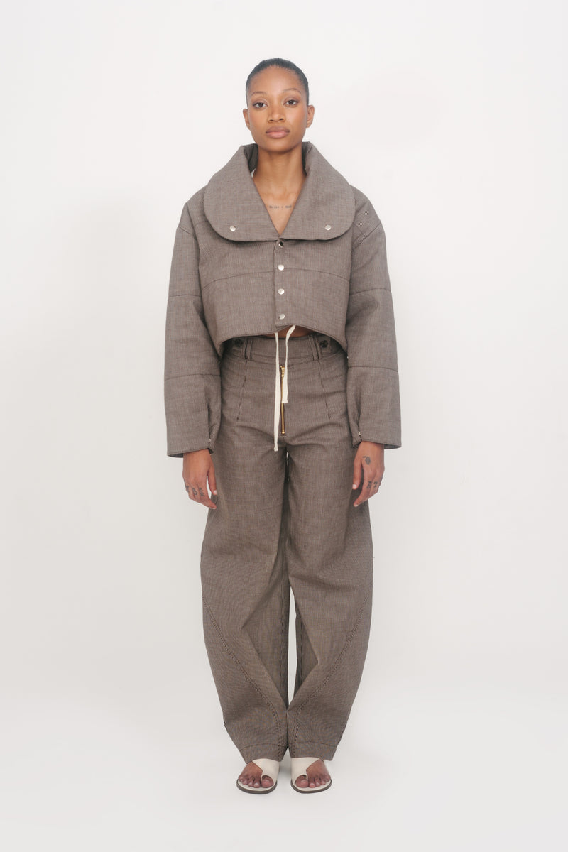 CROP PUFFER JACKET IN PINSTRIPE