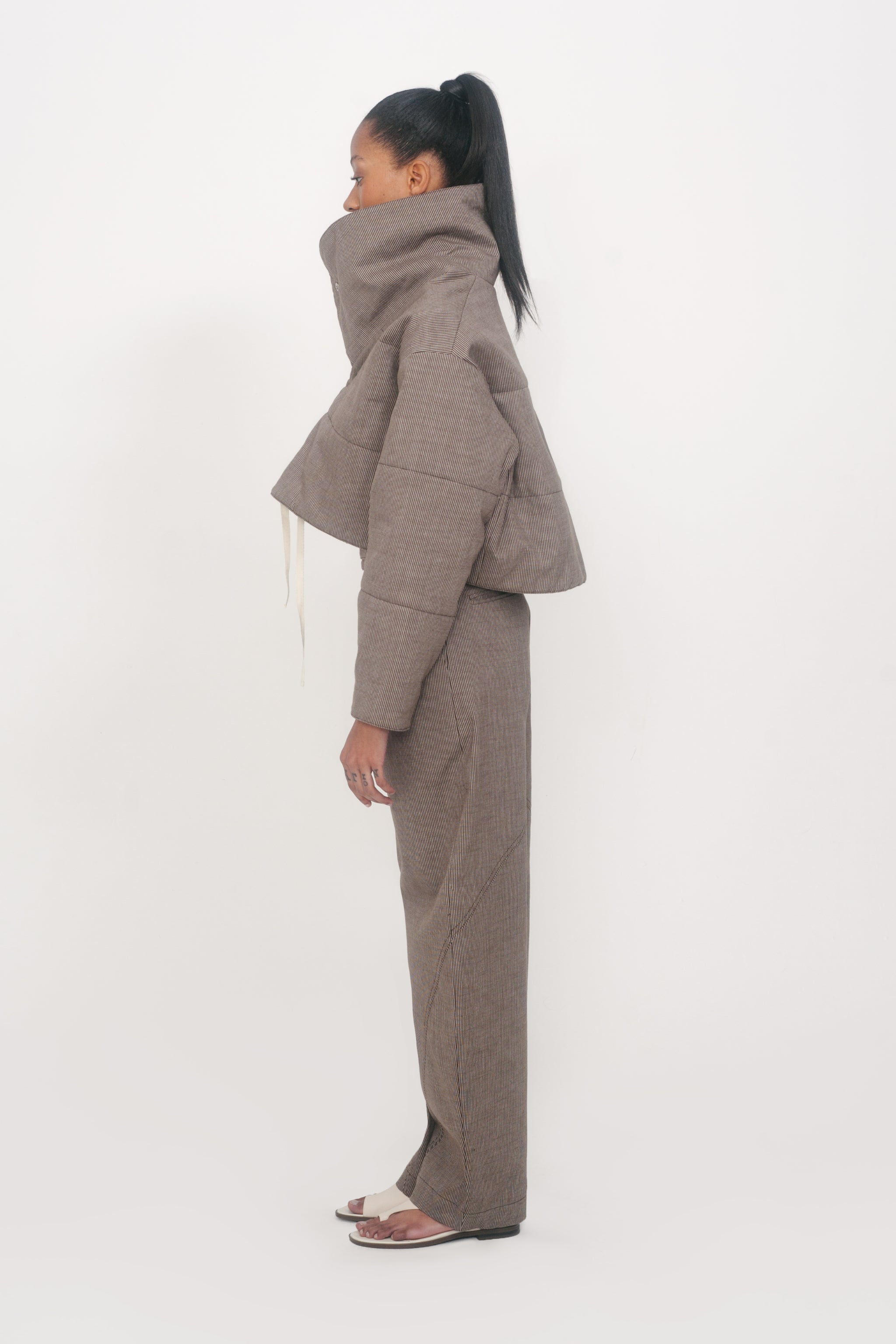 CROP PUFFER JACKET IN PINSTRIPE