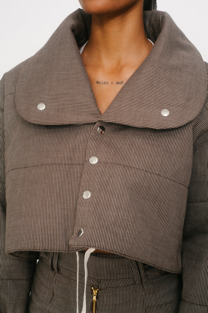 CROP PUFFER JACKET IN PINSTRIPE
